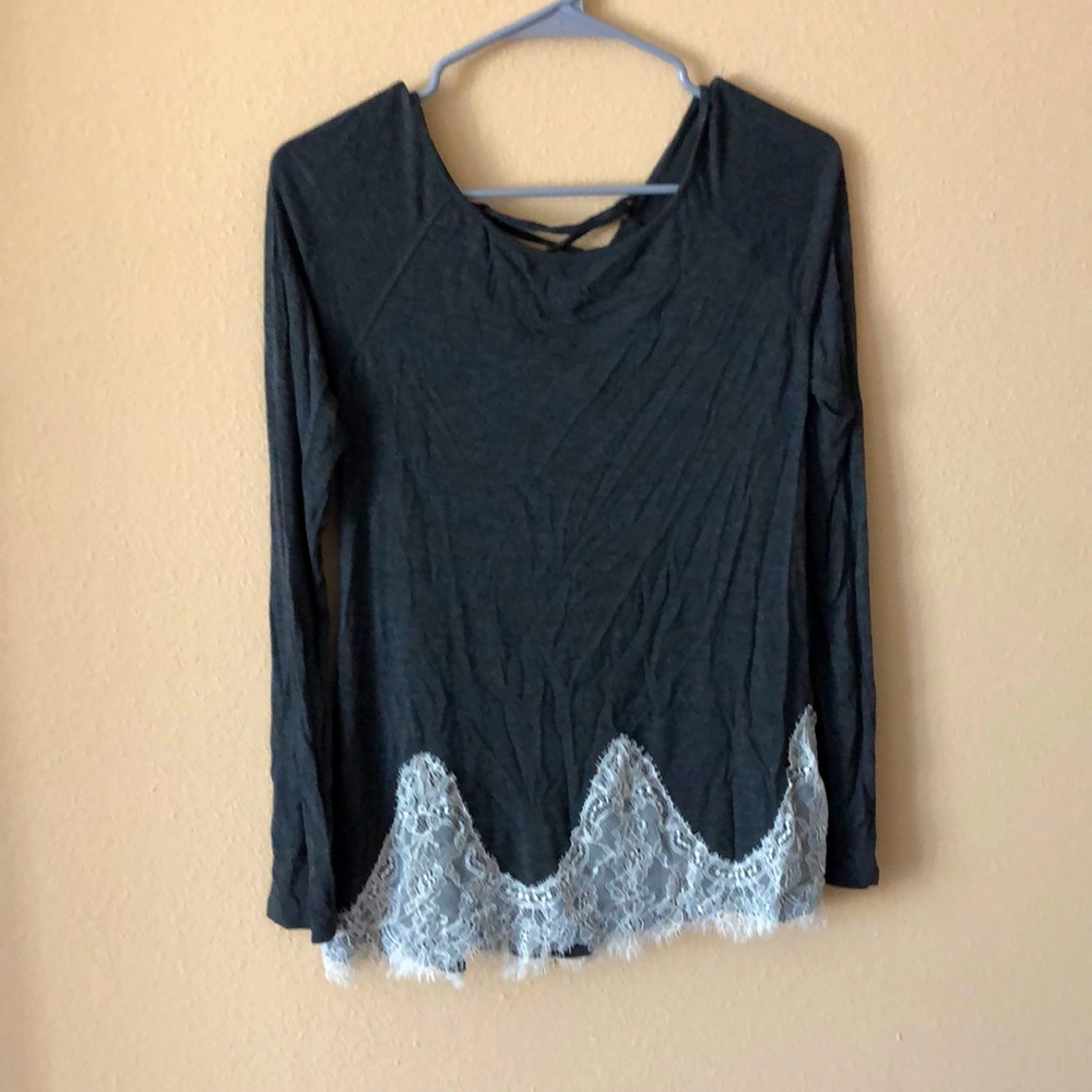 Long Sleeve Grey Soft Shirt with Lace